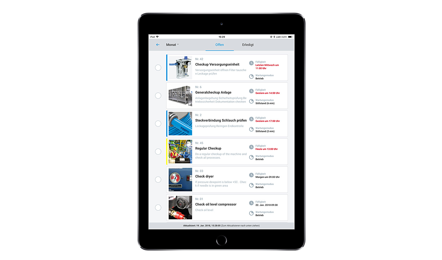 The maintenance calendar as an app for the facility operators