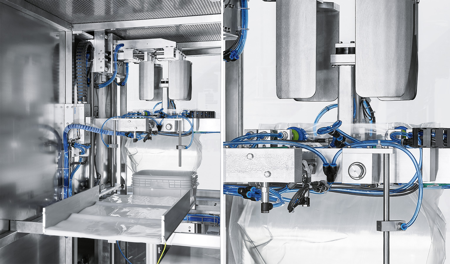The amount of air required to inflate the bags is measured with a pressure sensor from Festo. The pressure sensor is equipped with IO-Link – a secure connection for analogue, binary and serial communication devices.