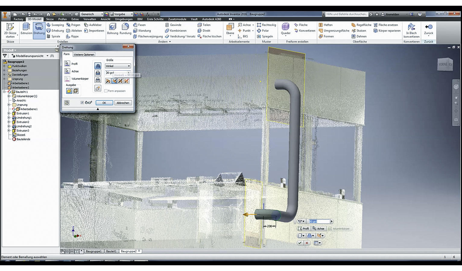 The measuring points result in an image of the surroundings in the form of a point cloud, which the scanner links with photos of the real surroundings.