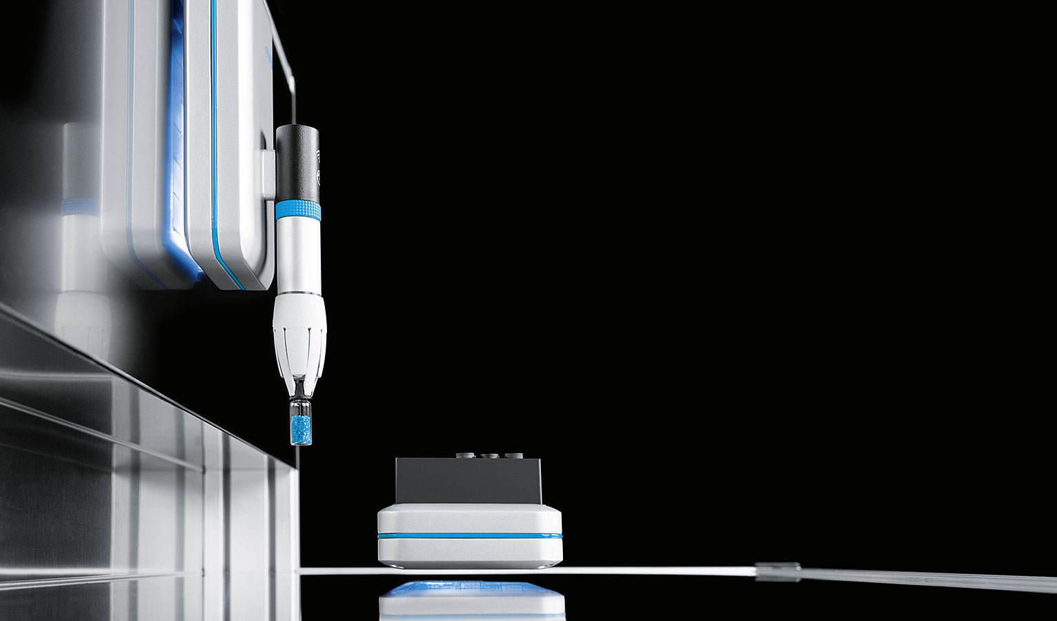 Base para la pinza: el soporte magnético con la electrónica de control y la fuente de alimentación integradas