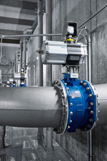Regulation of the butterfly valves at the Langenau water works, with the DAPS electric rotary actuator