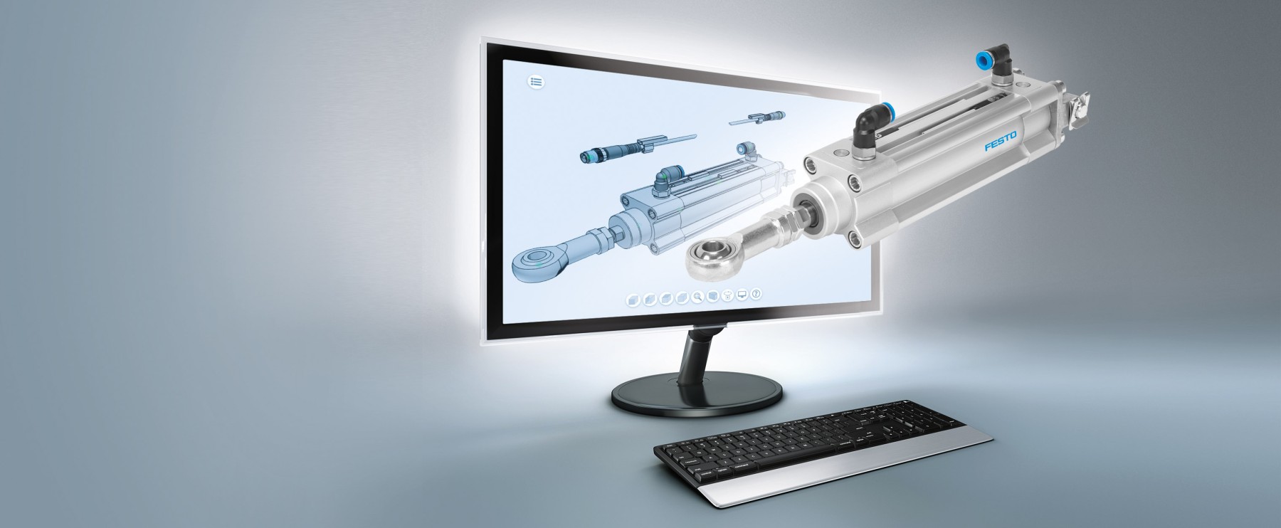 Festo Design Tool 3D CAD configuration software: woman working at a computer