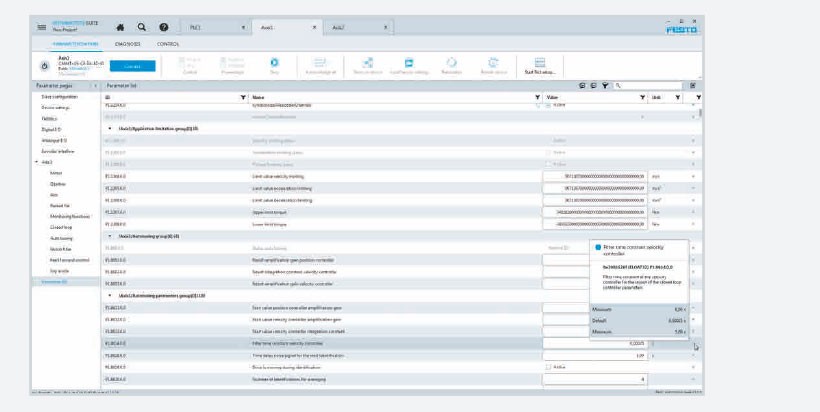 Softvér na uvedenie zariadenia do prevádzky Festo Automation Suite: zobrazenie pre expertov