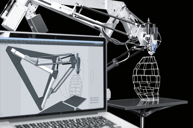 Digitale fabricage: de software brengt de geometrie van de structuur direct over naar de transportwegen van de Tripod