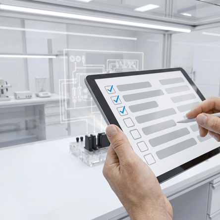 A person use his tablet to check a list