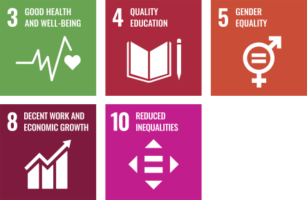 SDG 3: Good Health and Well-Being, SDG 4: Quality Education, SDG 5: Gender Equality, SDG 8: Decent Work and Economic Growth
