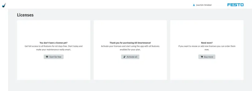 Smartenance license overview window