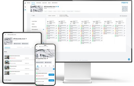Festo AX Smartenance interface on smartphone, tablet and monitor