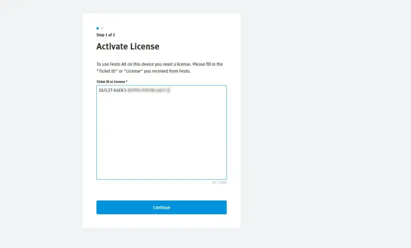 License activation screen displaying license key field