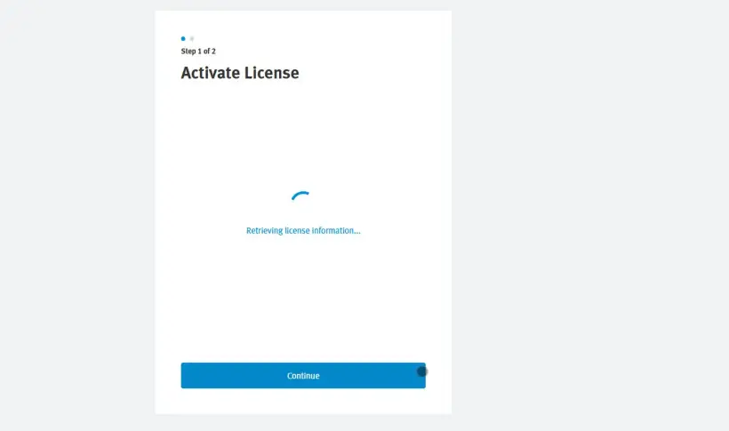 License activation screen displaying loading animation