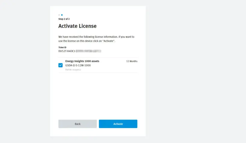 License activation screen showing license list