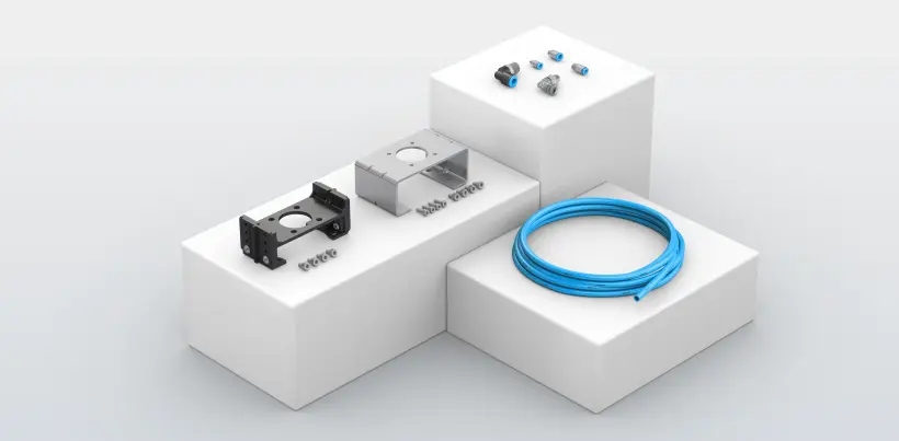 Accessories: tubing, fittings, mounting kits, and air preparation