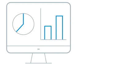 Símbolo estilizado de una pantalla de ordenador con un gráfico circular y un diagrama de barras que representa el análisis y la supervisión de datos.