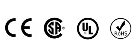 Electeo certification logos: CE, CSA, UL, RoHS