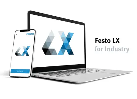 Festo LX digital learning portal on a smart phone and laptop