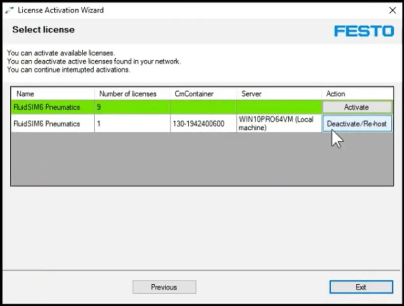License activation wizard showing the license deactivation option