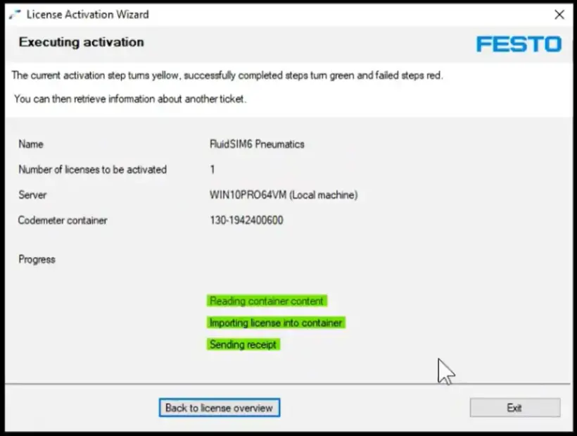 License activation wizard showing the ‘Activation success’ window