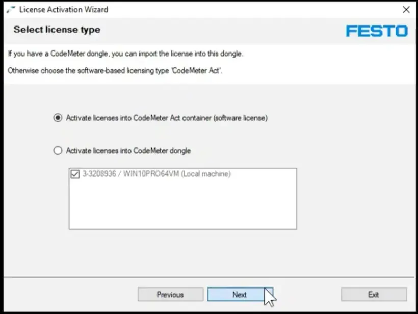 License activation wizard at the ‘Select license type’ step with the first option selected