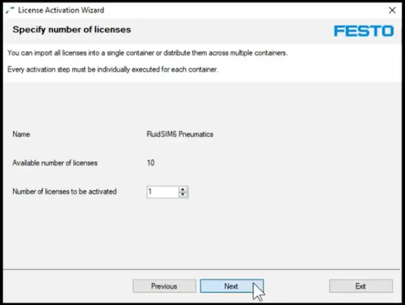 License activation wizard at the ‘Specify number of licenses’ step
