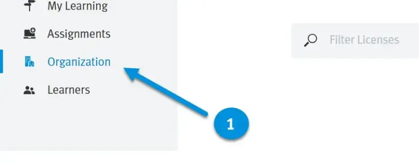 LX portal screen highlighting the ‘Organization’ link