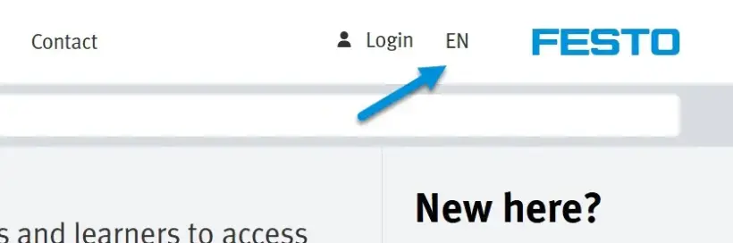 LX portal screen showing the selected language option