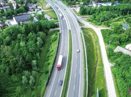 Aerial view of a white truck on a highway