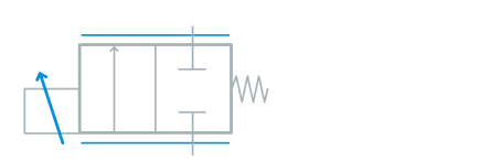 Símbolo técnico del circuito de una válvula neumática con flechas de conmutación para representar las funciones de control.