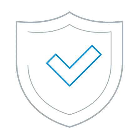 Shield symbol with a tick in the centre.