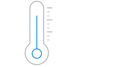 Símbolo estilizado de termómetro con escala a la derecha y marca azul del indicador de temperatura.