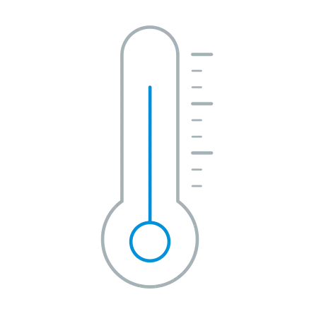 Stylised thermometer symbol with scale on the right and blue marking of the temperature display.