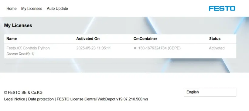 WebDepot screen showing the license status as ‘Activated’
