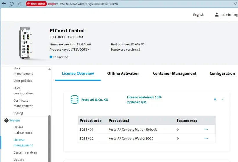 License Management screen displaying that the license is missing from the license list