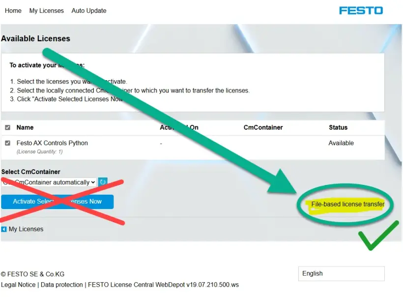 Festo WebDepot screen highlighting the 