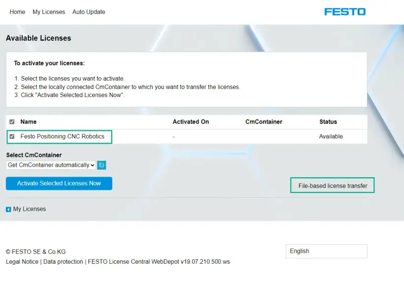 Festo WebDepot screen highlithing 