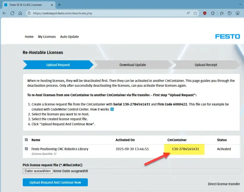 WebDepot screen highlighting CmContainer