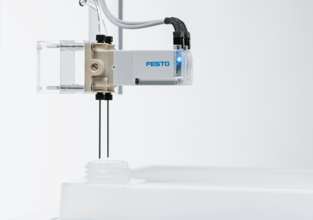  Automated filling and contactless weighing of freeze-dry containers in the cleanroom with SupraMotion from Festo