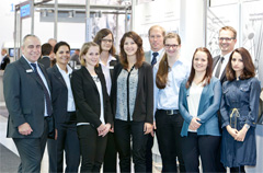 The six Festo Scholarship holders with their mentors Dr. Volker Nestle, Dieter Waller, Karin Maiwald, Carmen Weyell and HR Director Alfred Goll (r. to l.).